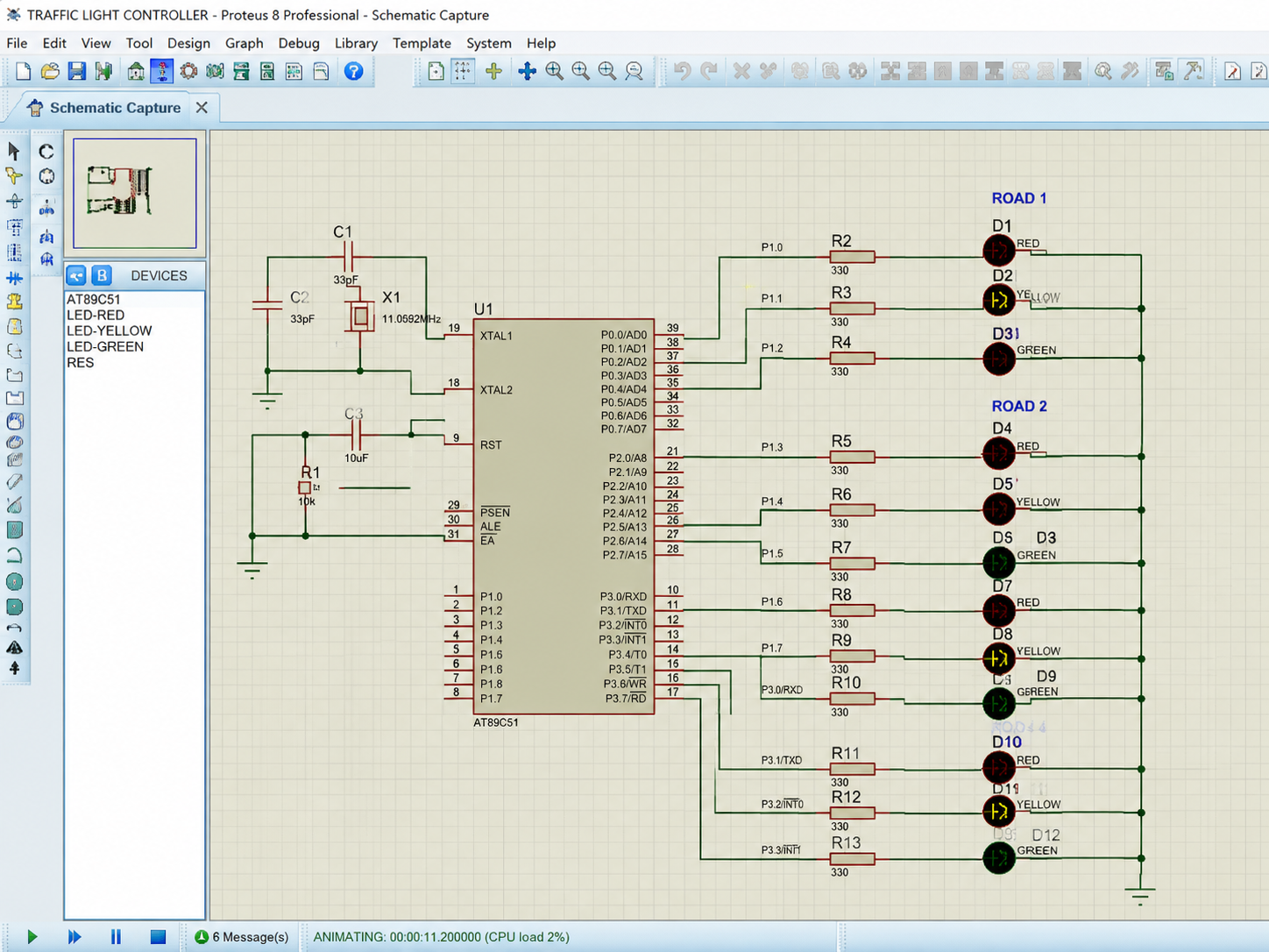 Traffic Light Controller Using Proteus Simulation