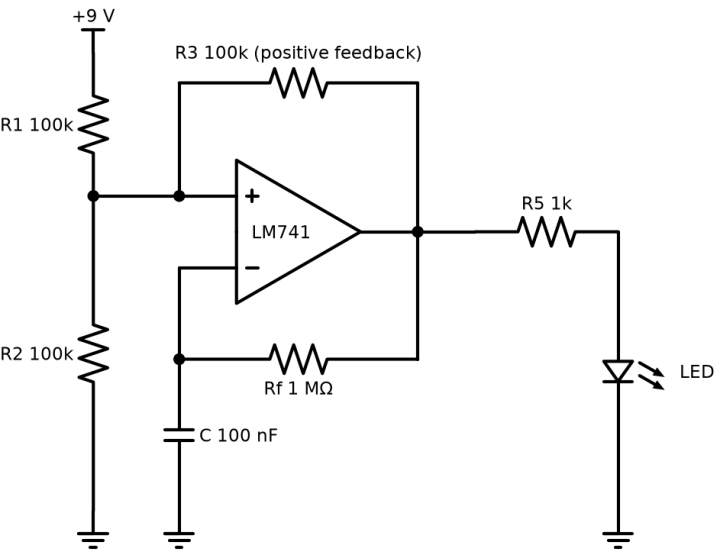 Op-amp LED flasher