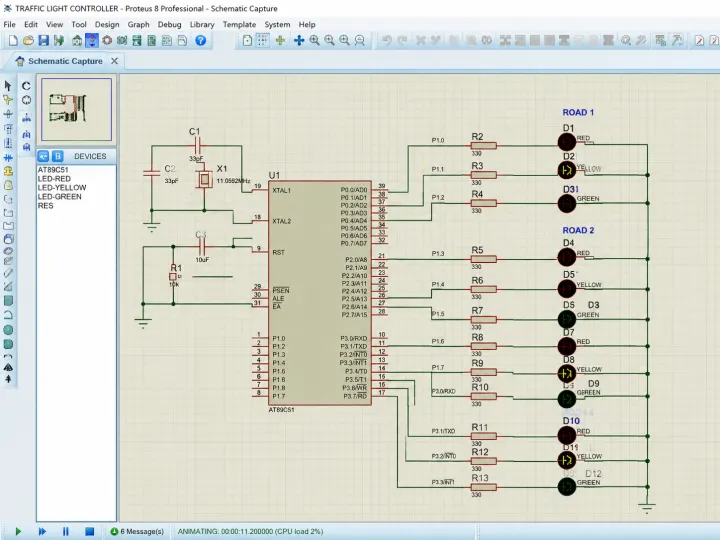 Traffic Light Controller Using Proteus Simulation